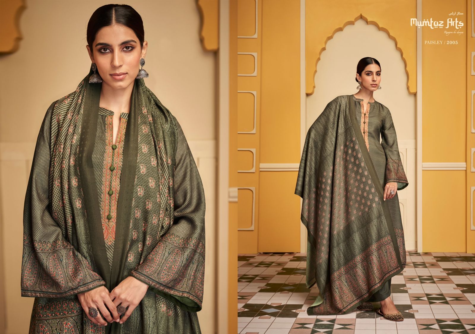 mumtaz art rango ki duniya paisley viscose pashmina print exclusive look salwar suit catalog