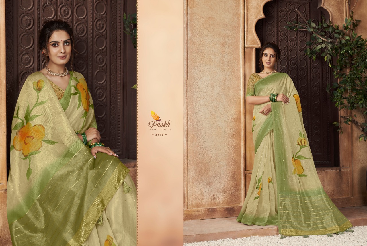 pink lotus pankh chappa vol 3 organza exclusive print saree catalog