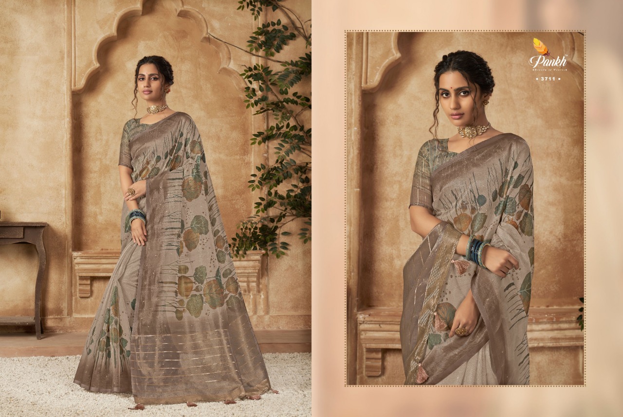 pink lotus pankh chappa vol 3 organza exclusive print saree catalog