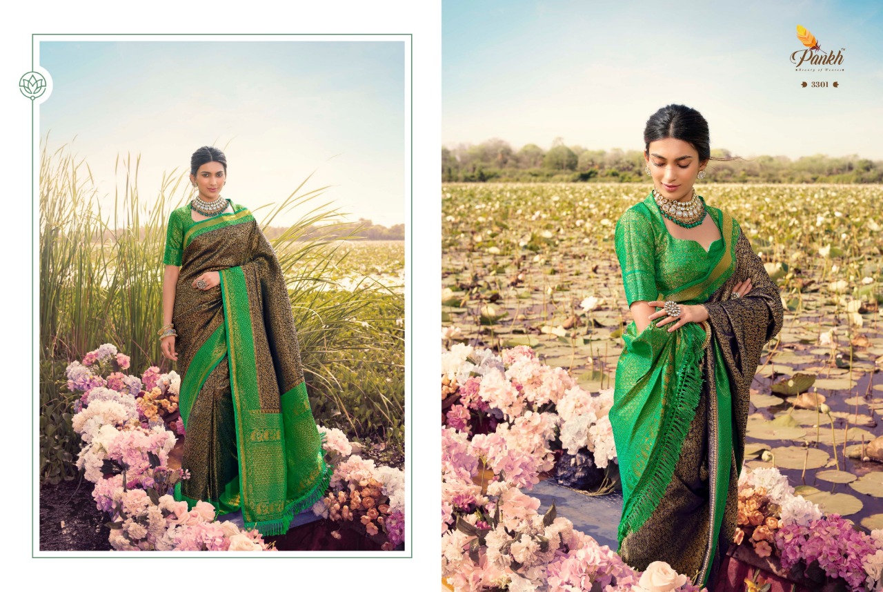 pink lotus pankh Parampara Vol 3 Kanjiveram Silk elegant look saree catalog