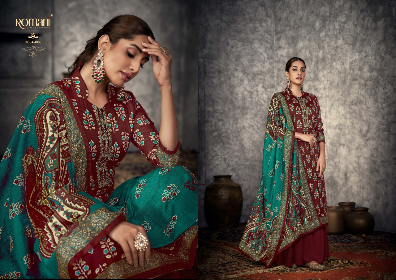 romani afreen pashmina attrectiveprint and embroidery look salwar suit catalog