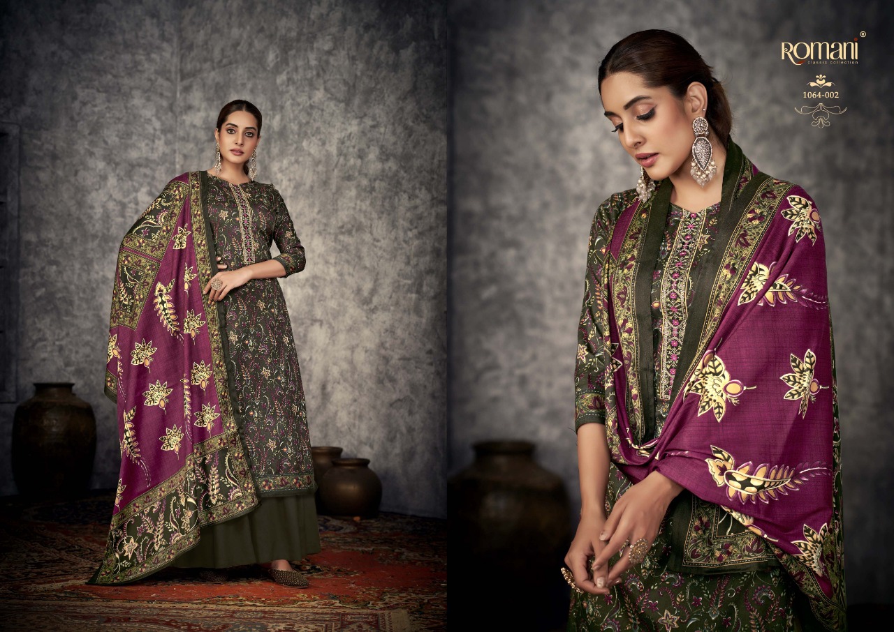 romani afreen pashmina attrectiveprint and embroidery look salwar suit catalog