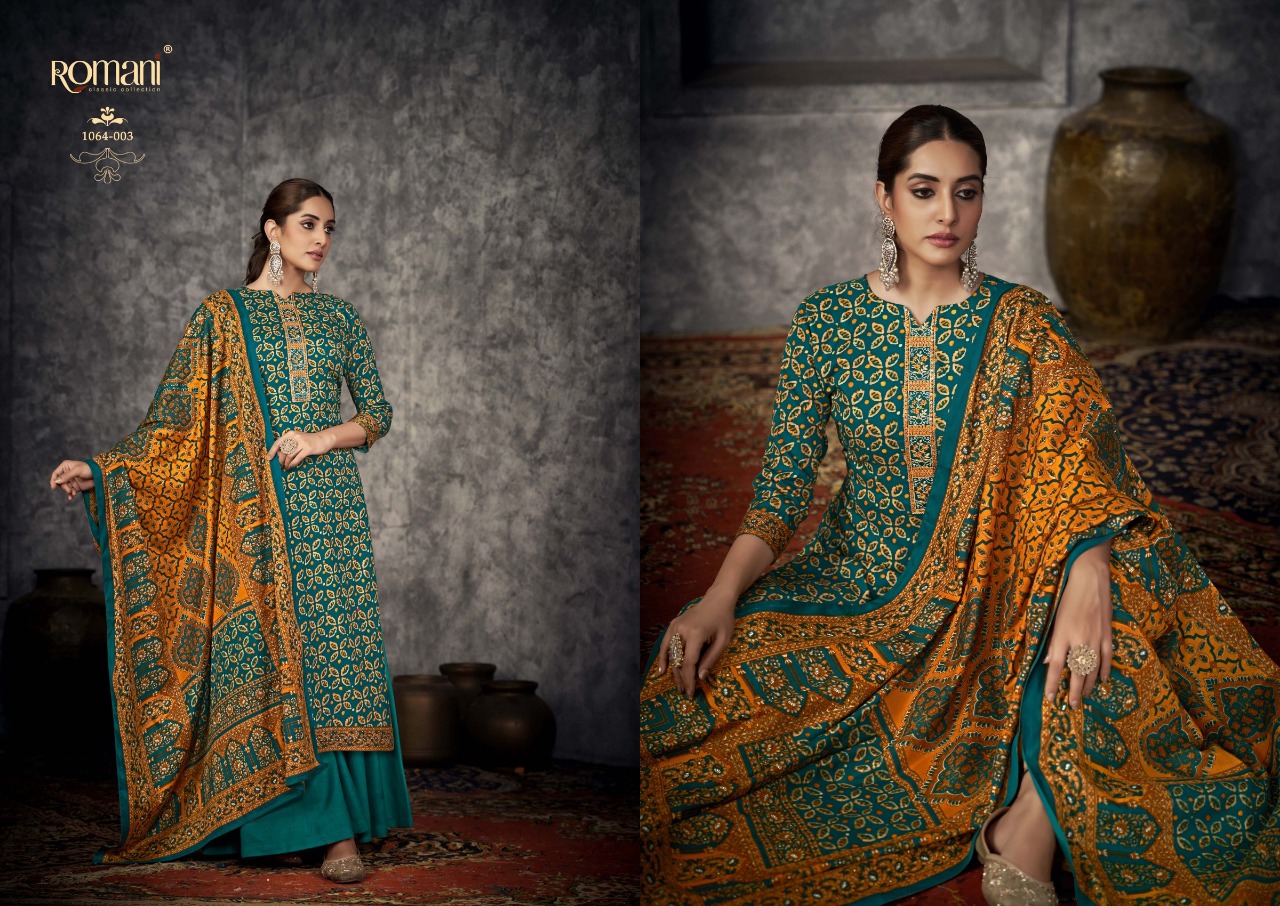 romani afreen pashmina attrectiveprint and embroidery look salwar suit catalog