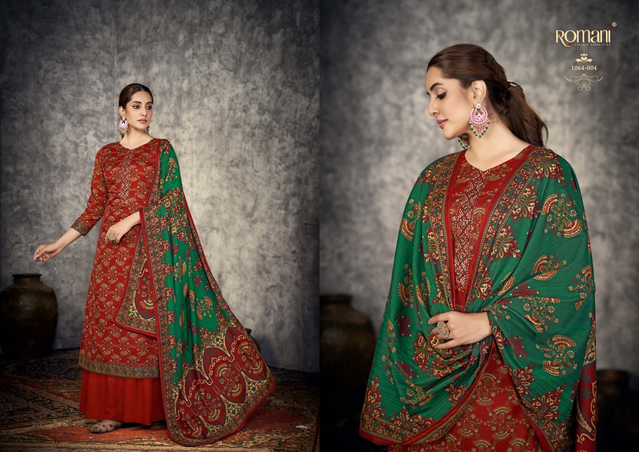 romani afreen pashmina attrectiveprint and embroidery look salwar suit catalog