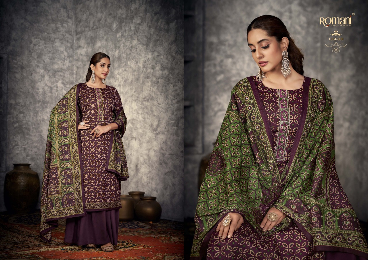 romani afreen pashmina attrectiveprint and embroidery look salwar suit catalog