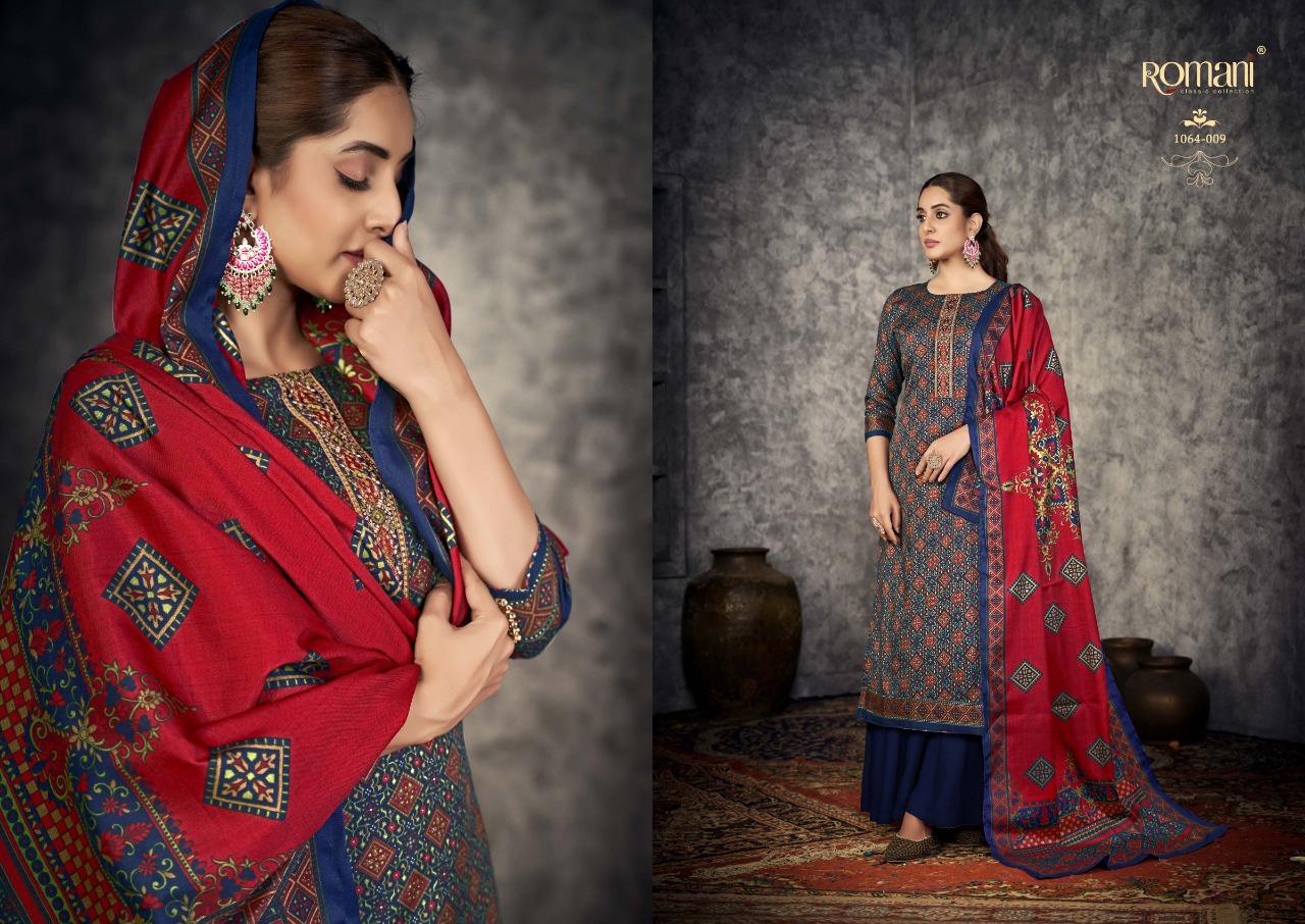 romani afreen pashmina attrectiveprint and embroidery look salwar suit catalog