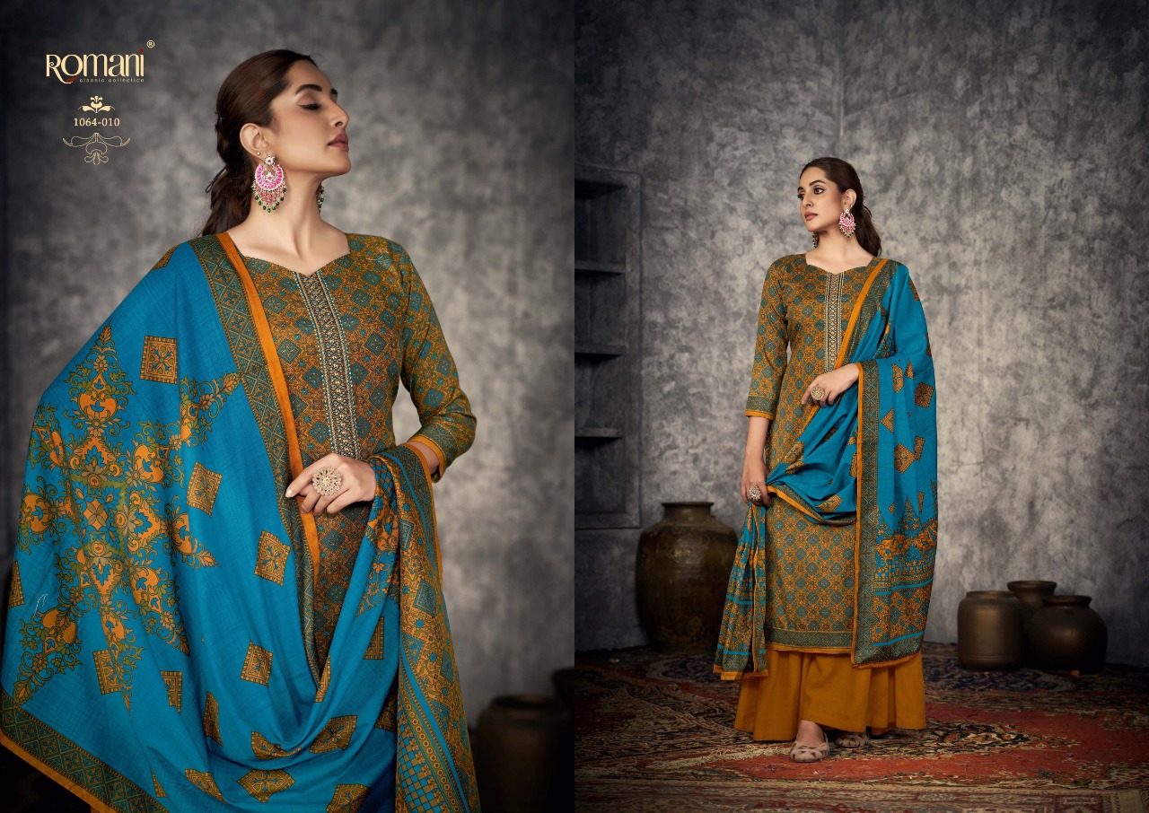 romani afreen pashmina attrectiveprint and embroidery look salwar suit catalog