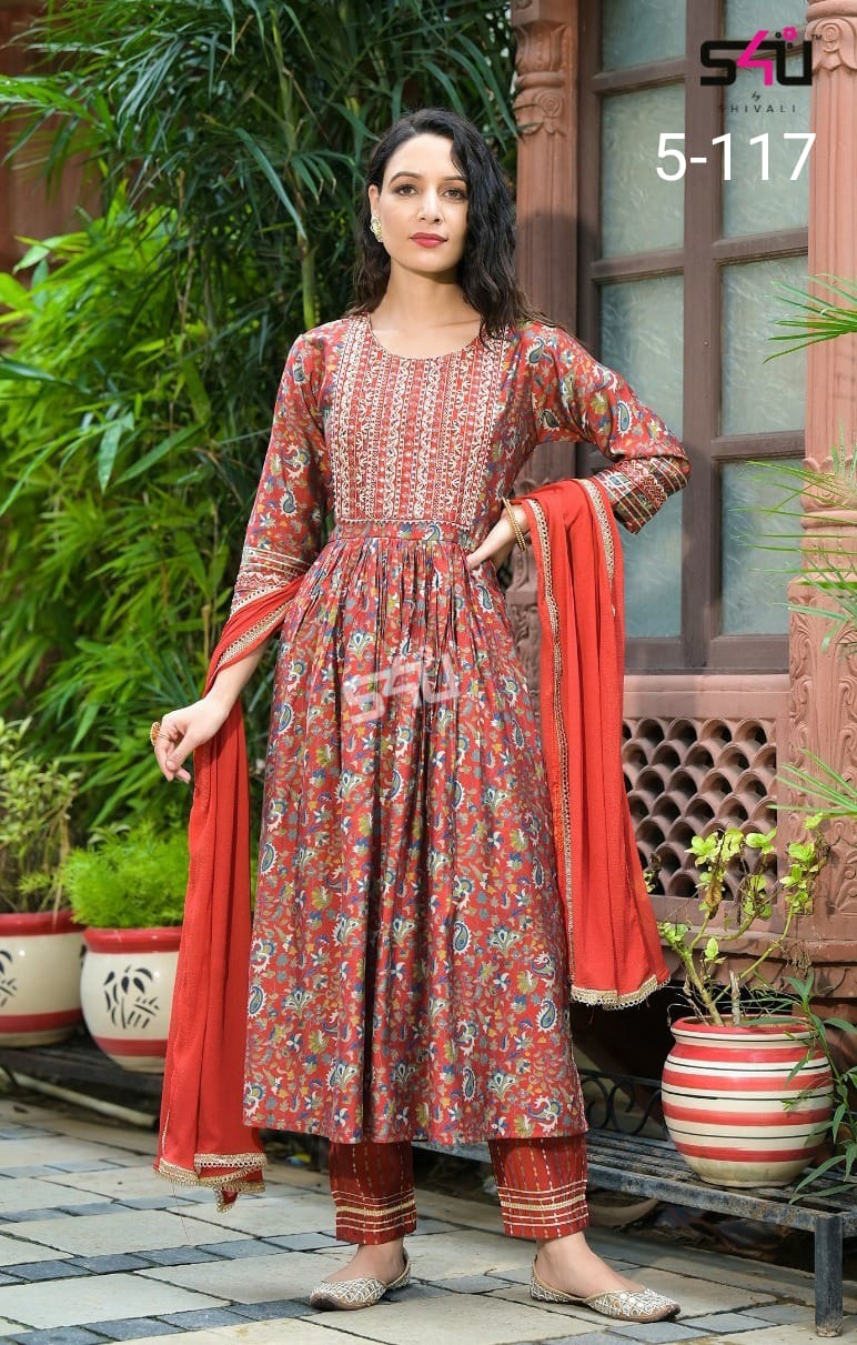  5-117  fancy regal look kurti pant with dupatta size set