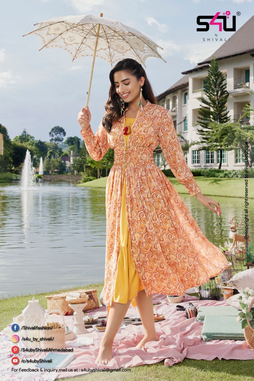 S4u Hello Jacket vol 08 Georgette astonnishing look Kurti with sheer printed jackets catalog