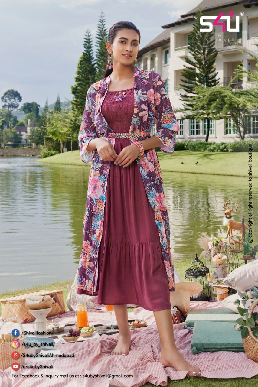 S4u Hello Jacket vol 08 Georgette astonnishing look Kurti with sheer printed jackets catalog