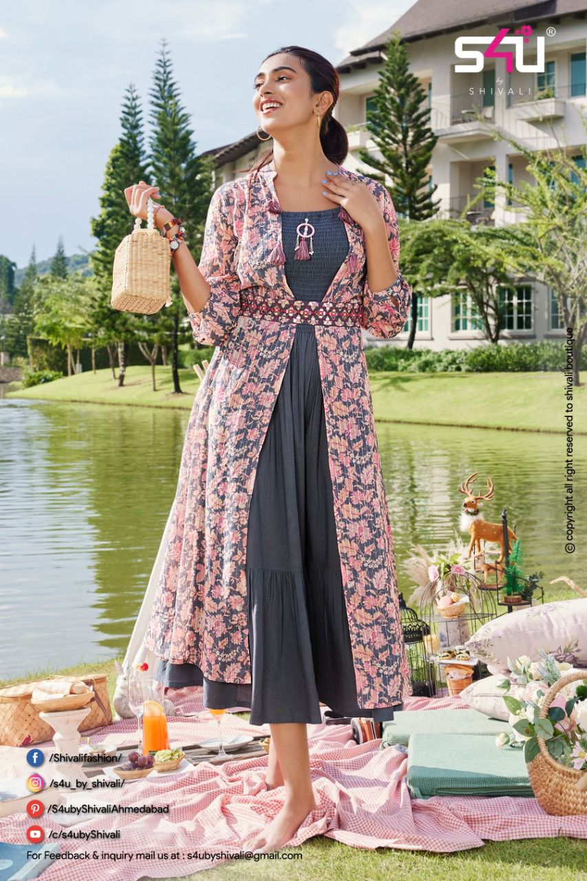 S4u Hello Jacket vol 08 Georgette astonnishing look Kurti with sheer printed jackets catalog