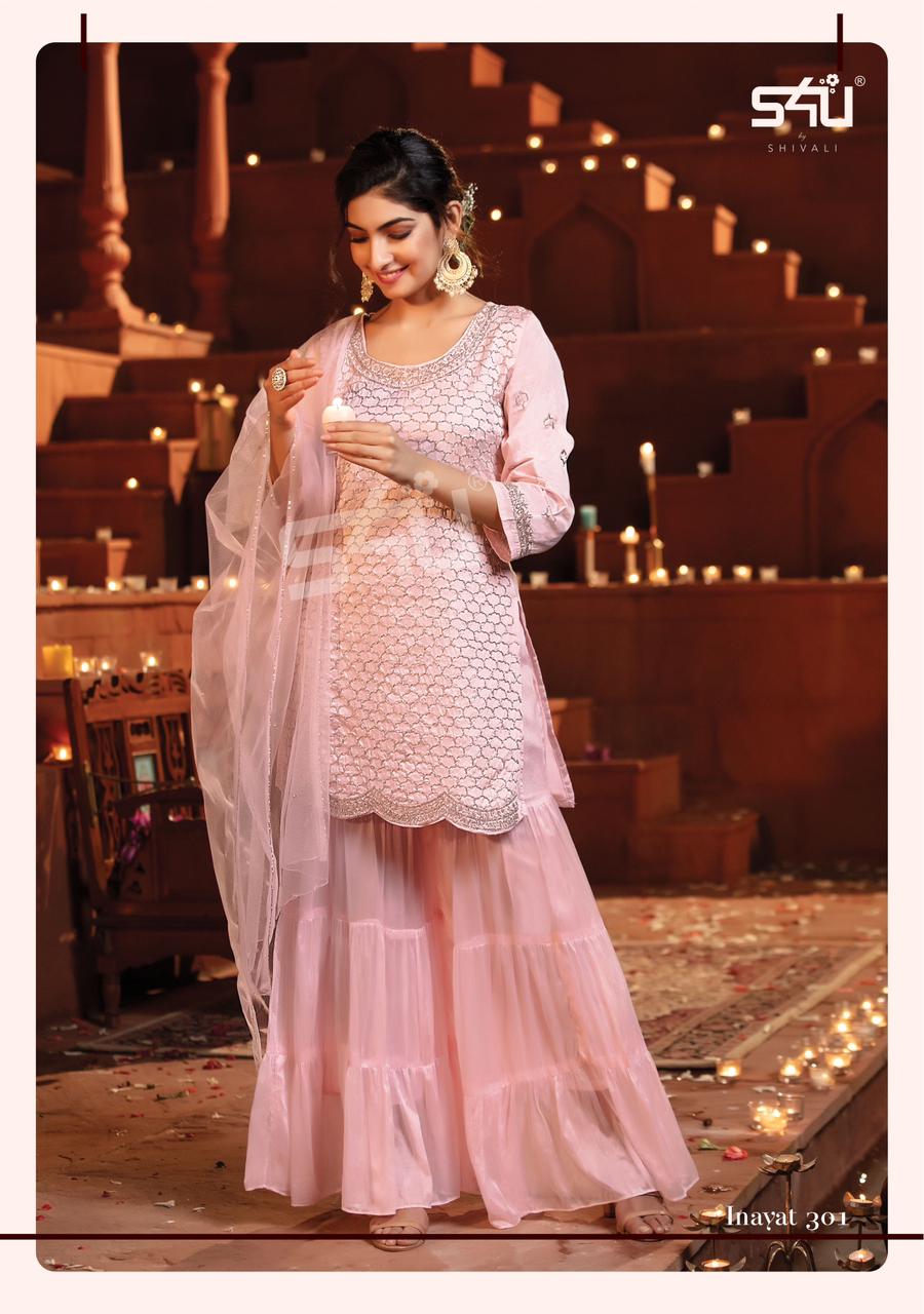 s4u inayat georgette graceful look top with  sharara and dupatta catalog