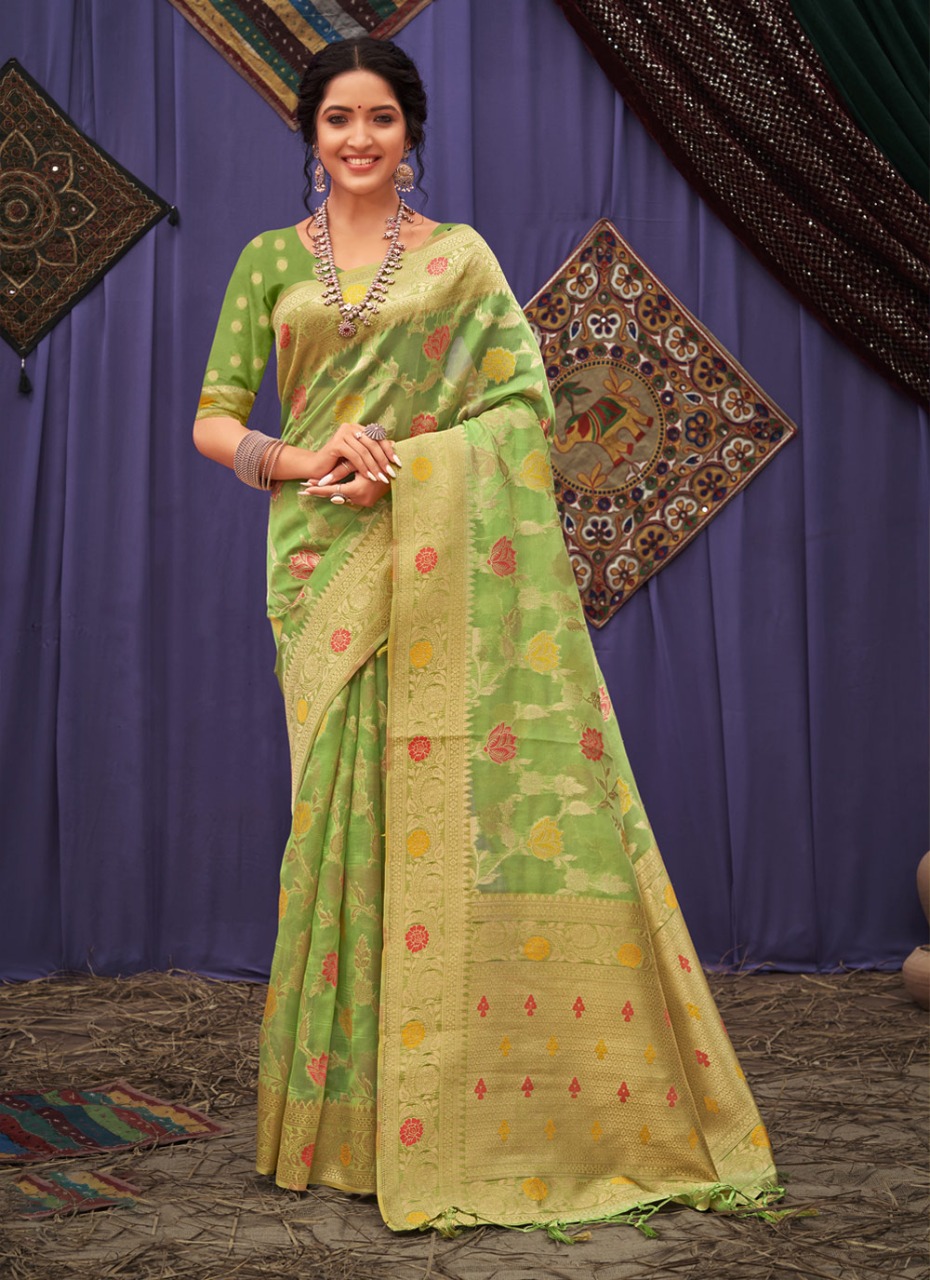 sangam print raag sutra organza decent look saree catalog