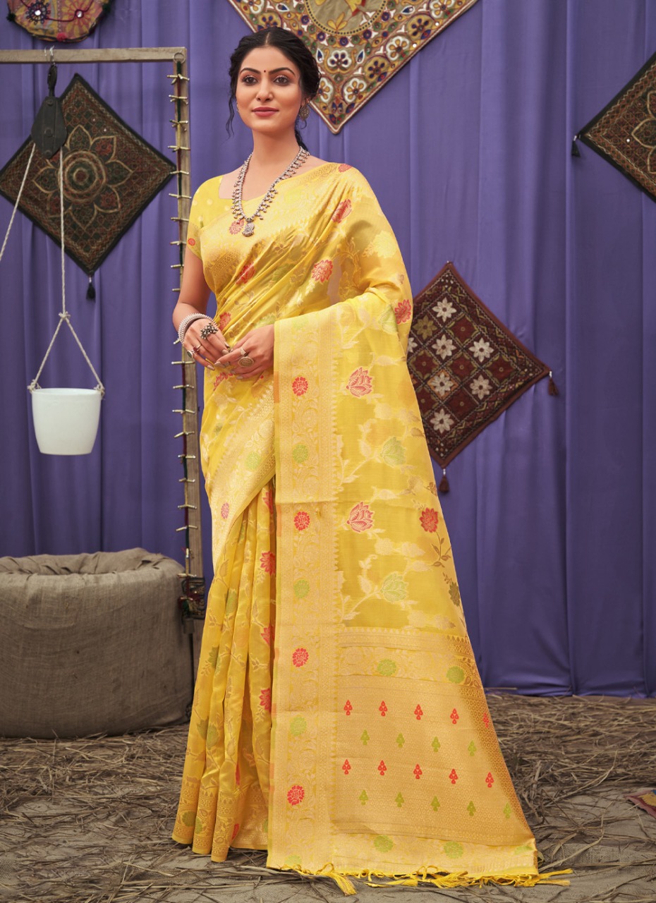 sangam print raag sutra organza decent look saree catalog