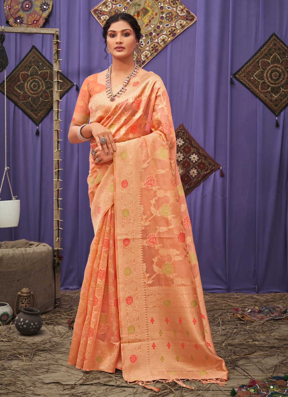 sangam print raag sutra organza decent look saree catalog