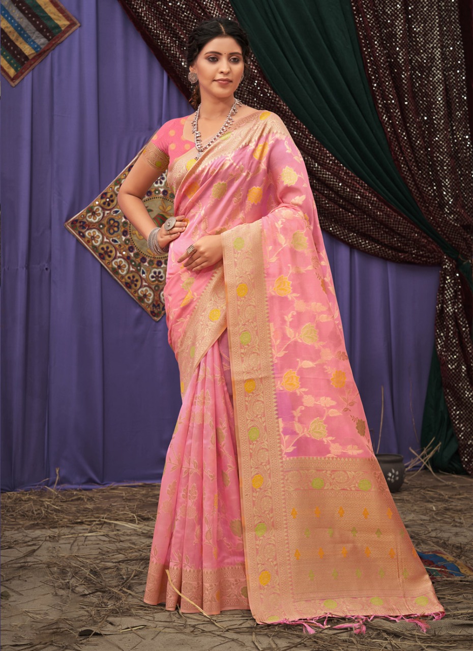 sangam print raag sutra organza decent look saree catalog