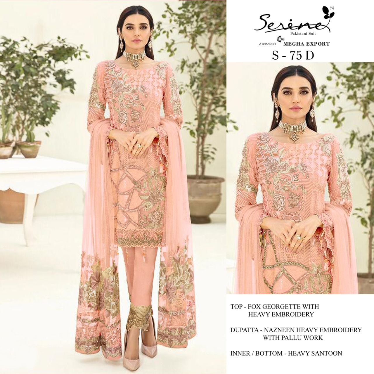 serine Megha Exports serine s 75 georgette decent look salwar suit catalog