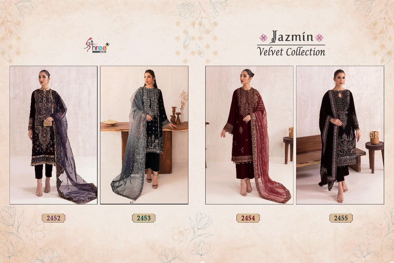 shree fab jazmin velvet collection velvet inovative style salwar suit catalog