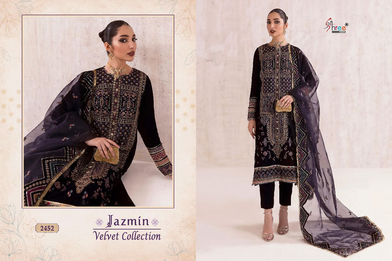 shree fab jazmin velvet collection velvet inovative style salwar suit catalog