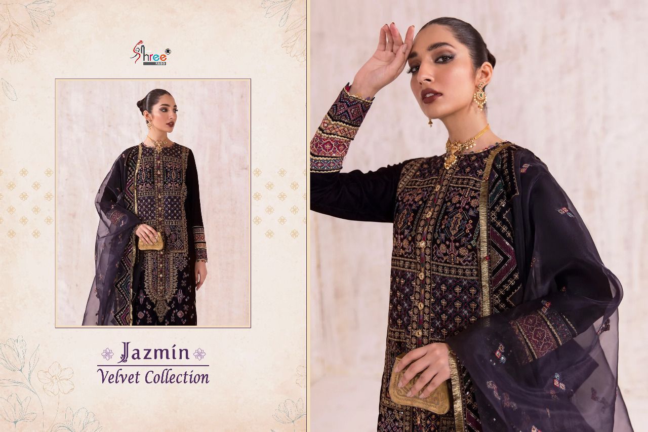 shree fab jazmin velvet collection velvet inovative style salwar suit catalog