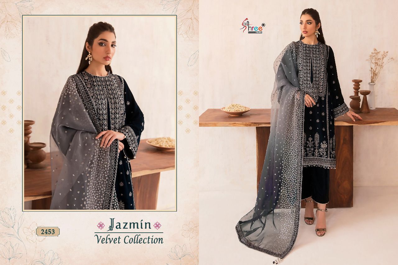 shree fab jazmin velvet collection velvet inovative style salwar suit catalog