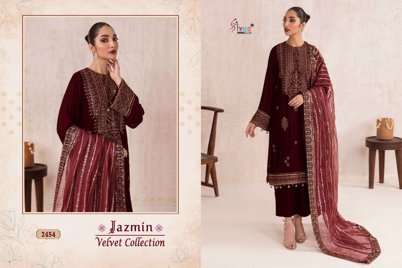 shree fab jazmin velvet collection velvet inovative style salwar suit catalog