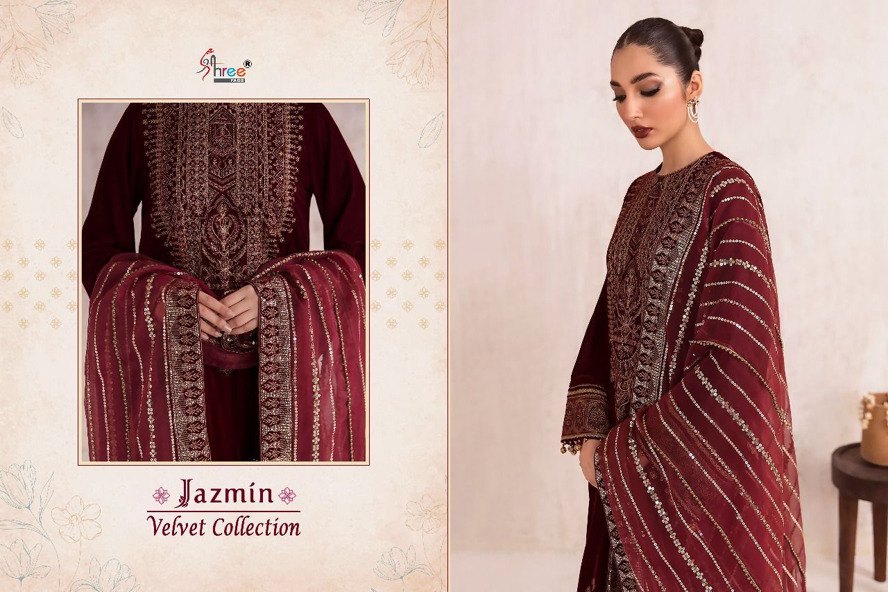 shree fab jazmin velvet collection velvet inovative style salwar suit catalog