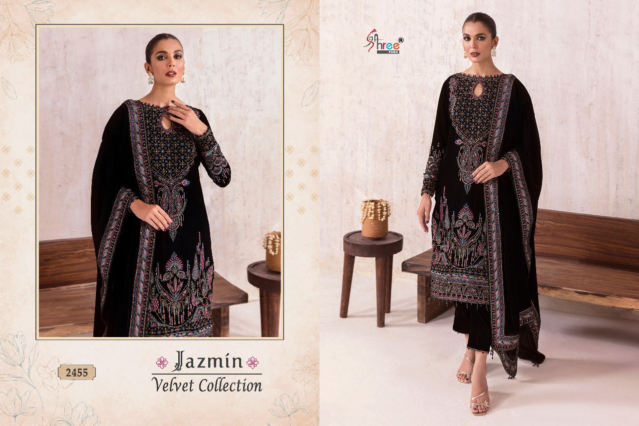 shree fab jazmin velvet collection velvet inovative style salwar suit catalog