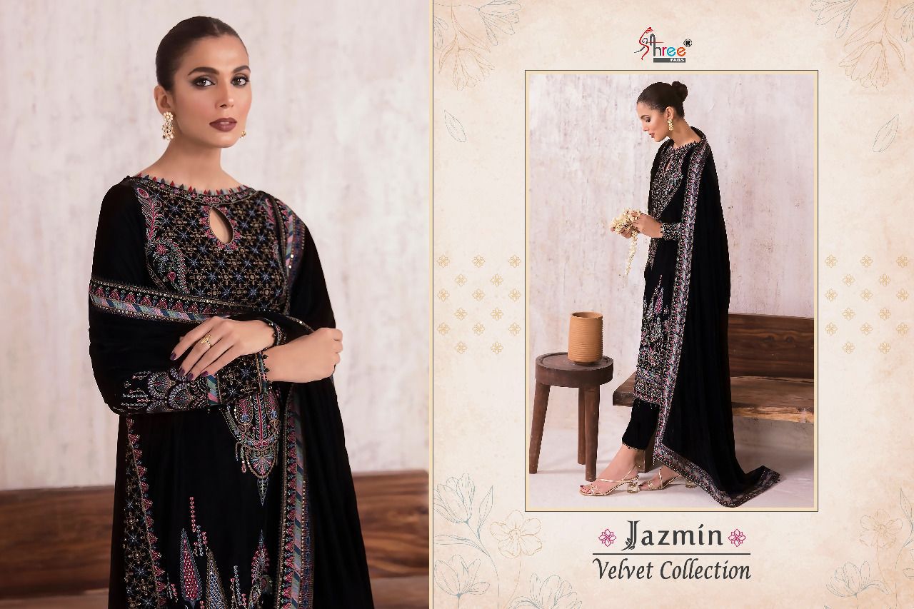 shree fab jazmin velvet collection velvet inovative style salwar suit catalog