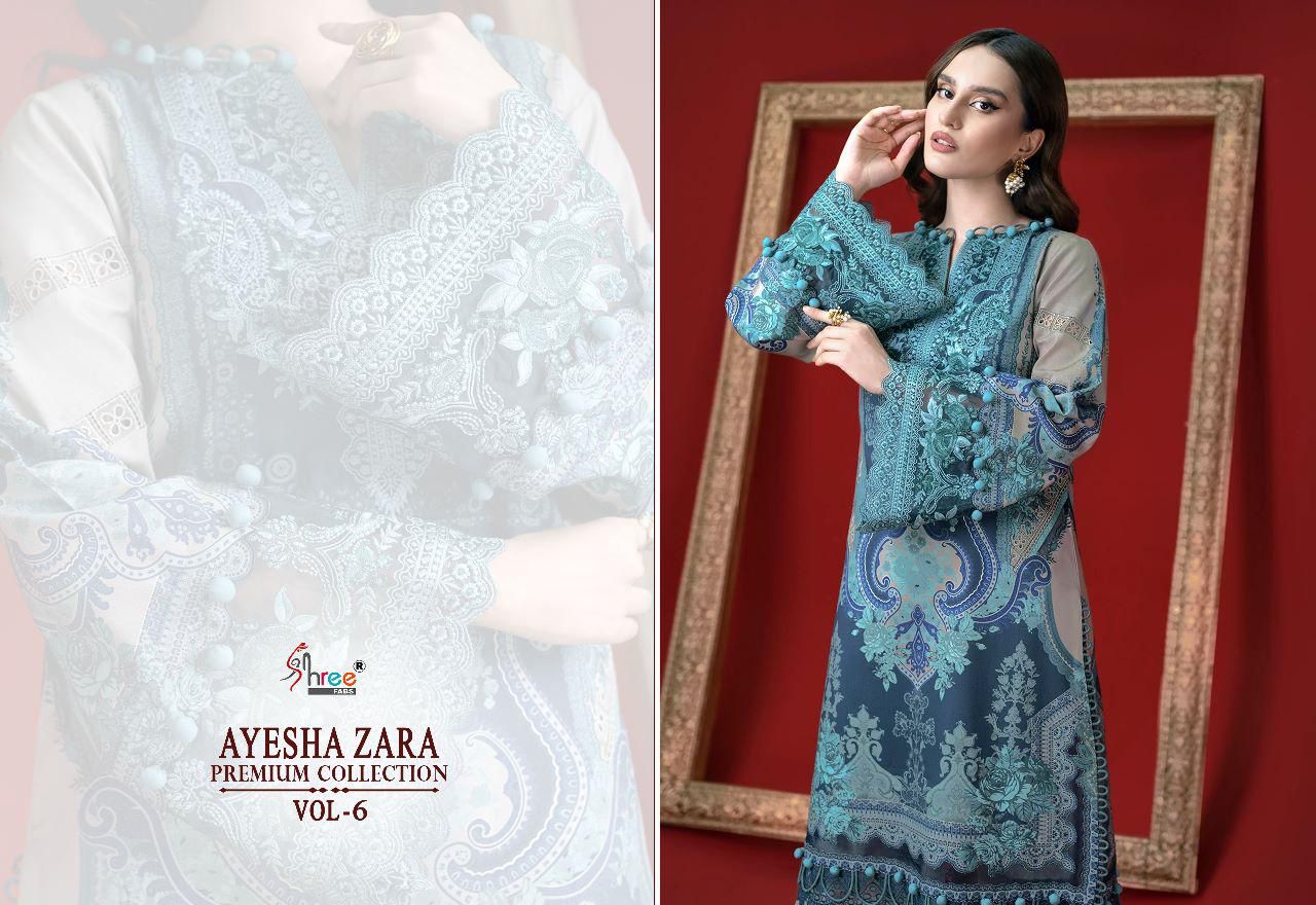 shree fabs ayesha zara premium collection vol 6  authentic cotton fabric salwar suit with siffon dupatta catalog