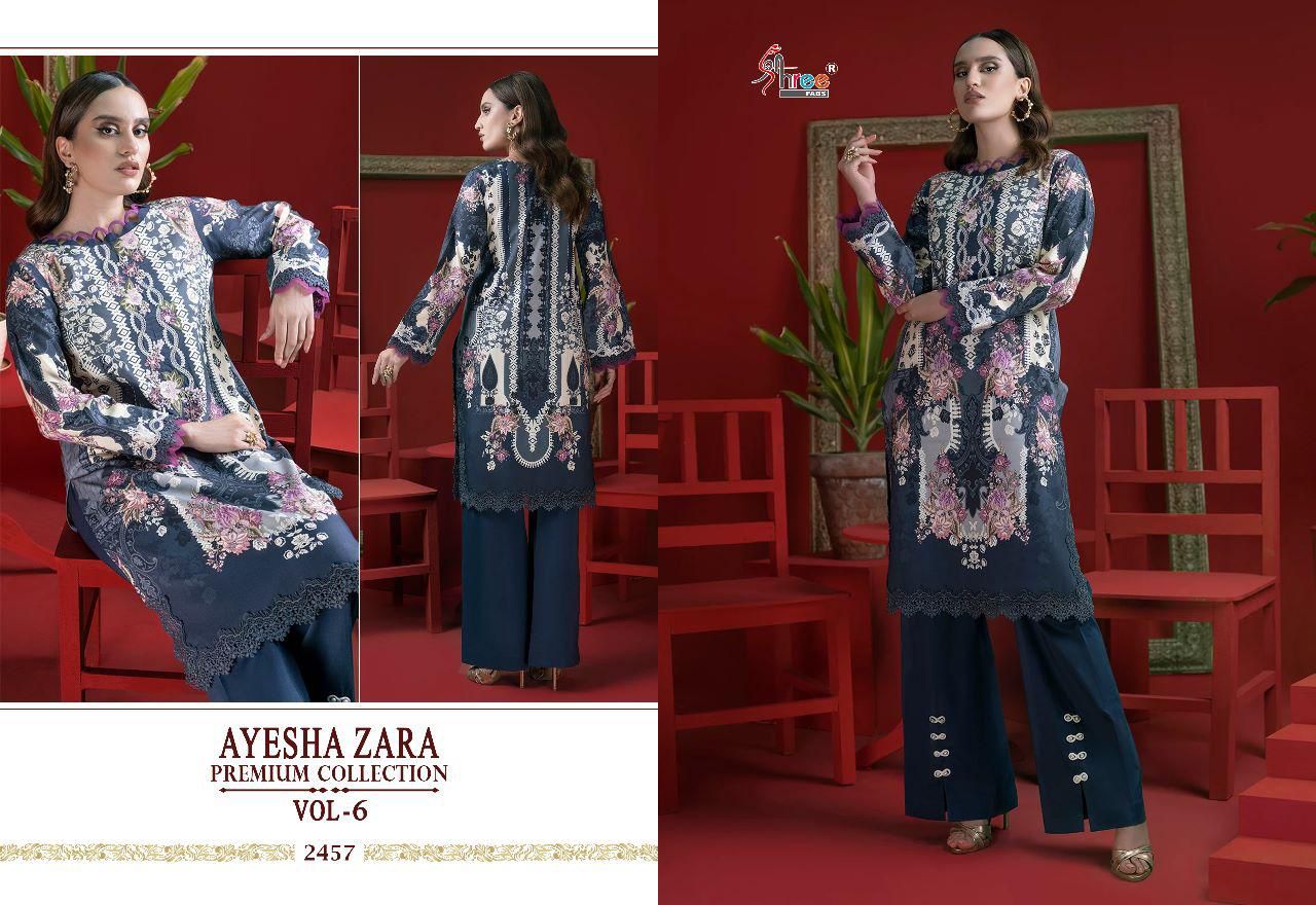 shree fabs ayesha zara premium collection vol 6  authentic cotton fabric salwar suit with siffon dupatta catalog