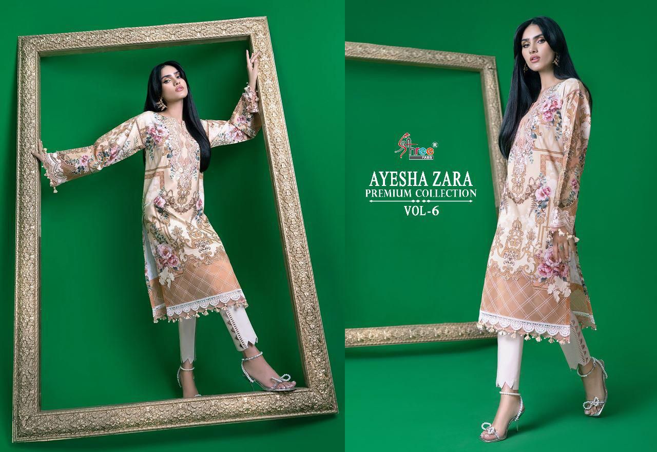 shree fabs ayesha zara premium collection vol 6  authentic cotton fabric salwar suit with siffon dupatta catalog