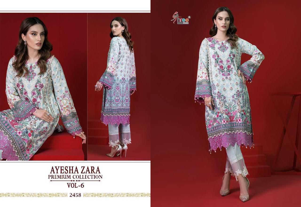 shree fabs ayesha zara premium collection vol 6  authentic cotton fabric salwar suit with siffon dupatta catalog