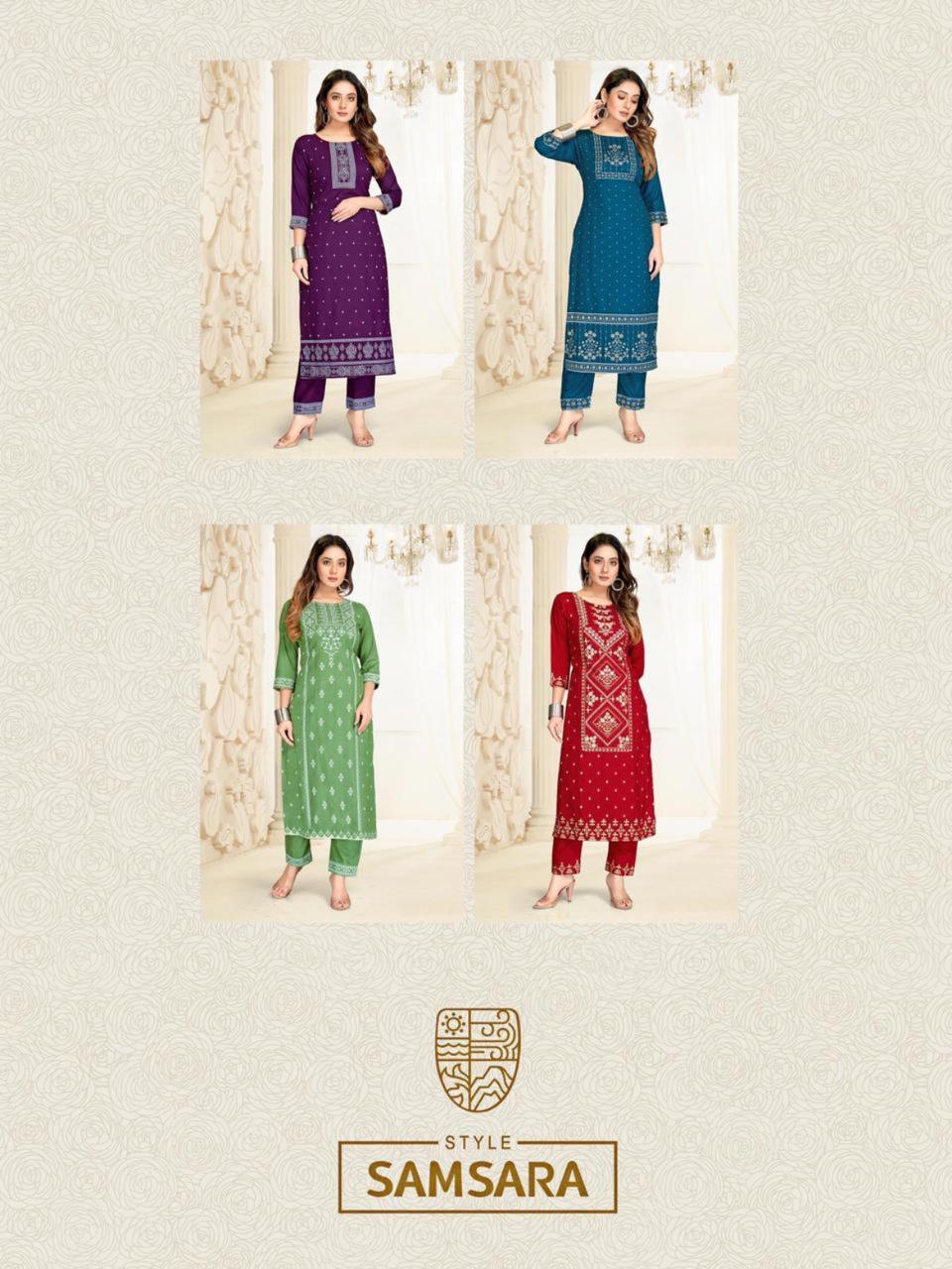 style samsara kumkum rayon decent look top with bottom catalog