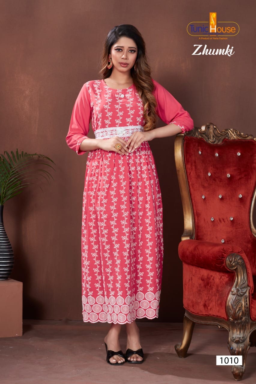 Tunic house zhumki viscose rayon graceful look kurti catalog