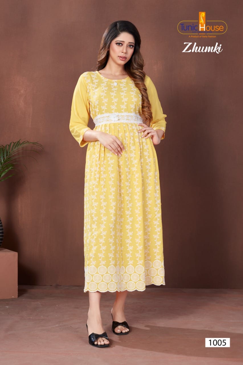 Tunic house zhumki viscose rayon graceful look kurti catalog