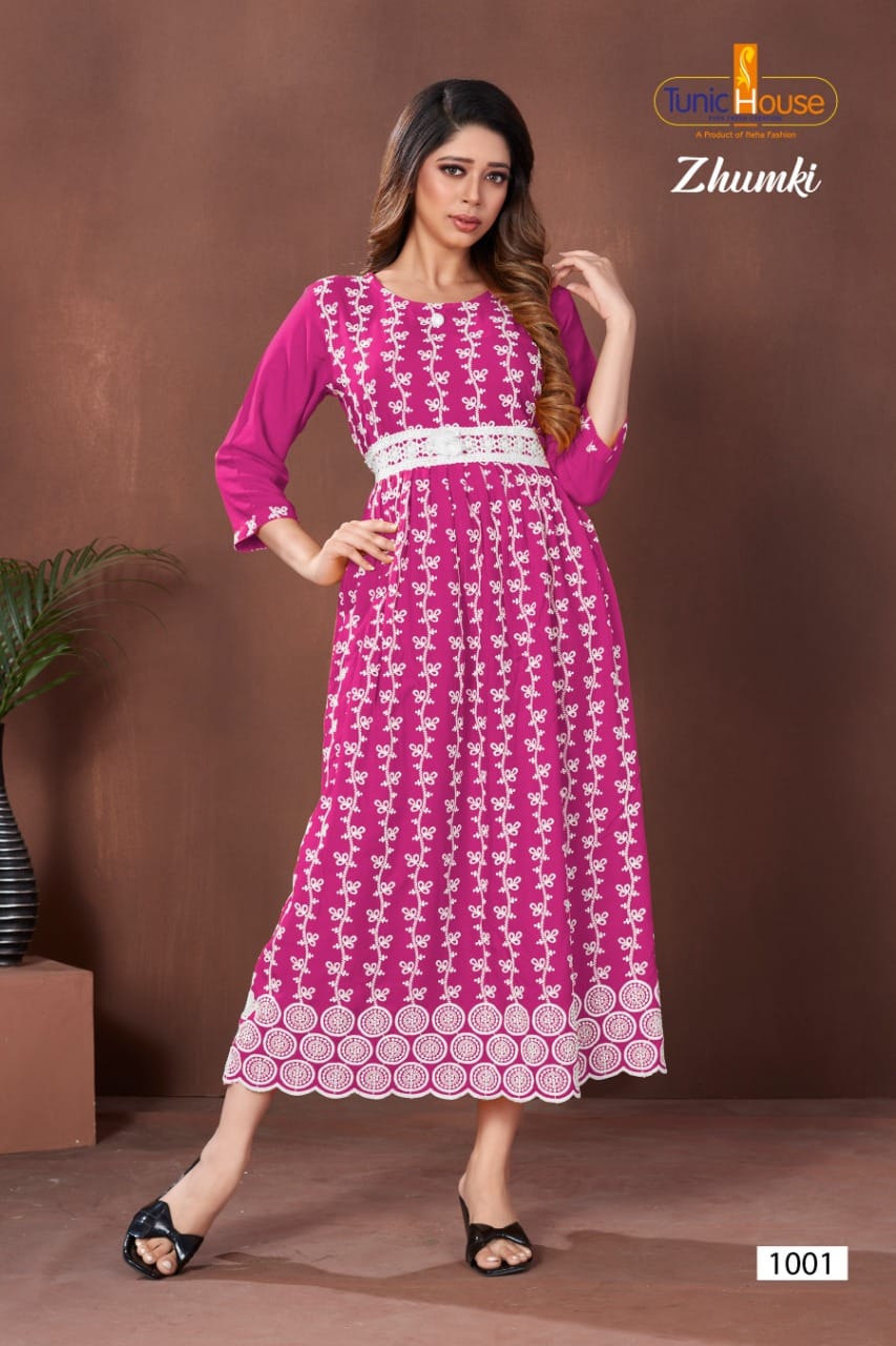 Tunic house zhumki viscose rayon graceful look kurti catalog