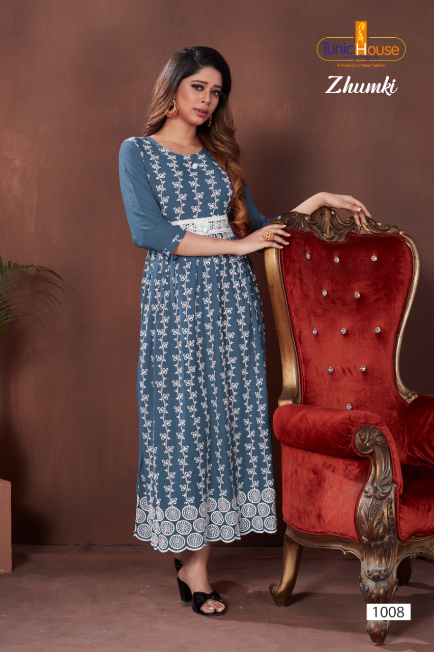 Tunic house zhumki viscose rayon graceful look kurti catalog