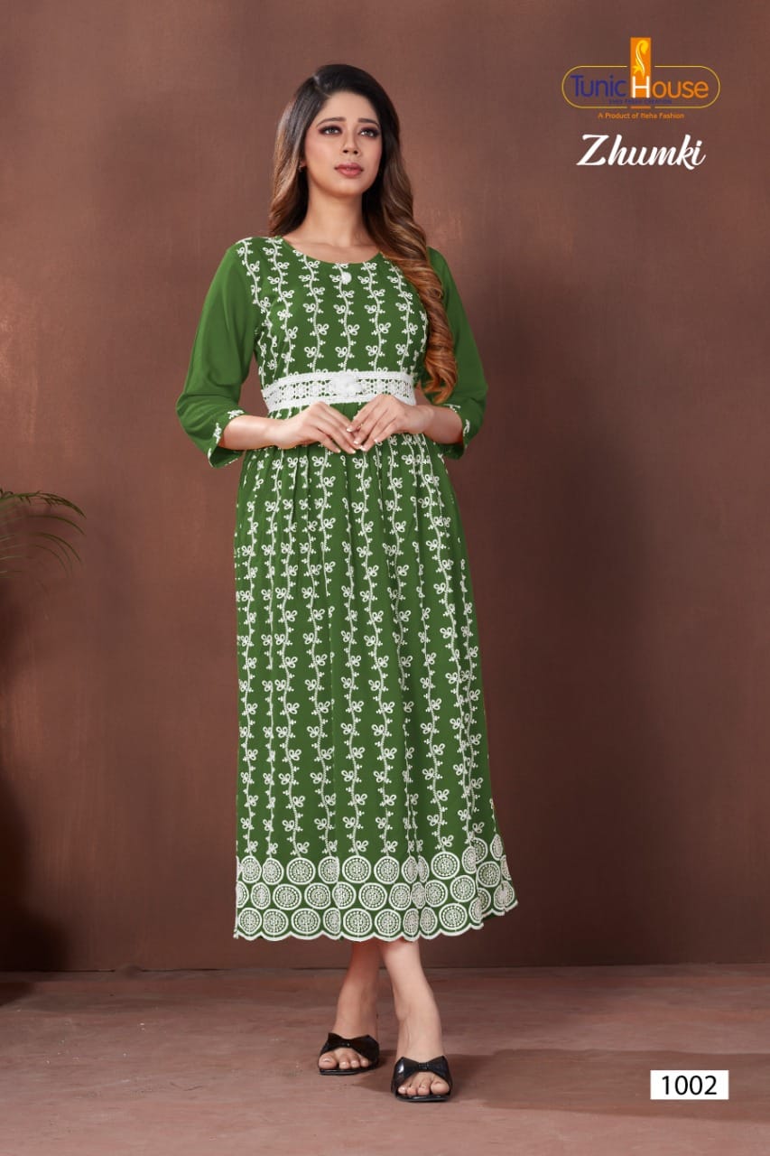 Tunic house zhumki viscose rayon graceful look kurti catalog