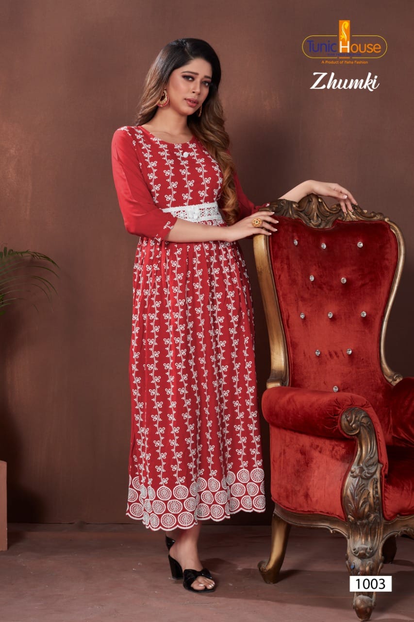 Tunic house zhumki viscose rayon graceful look kurti catalog