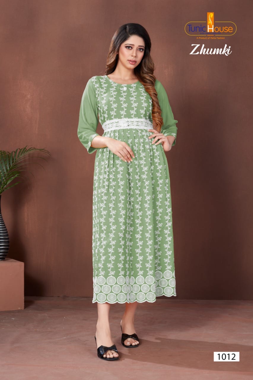 Tunic house zhumki viscose rayon graceful look kurti catalog