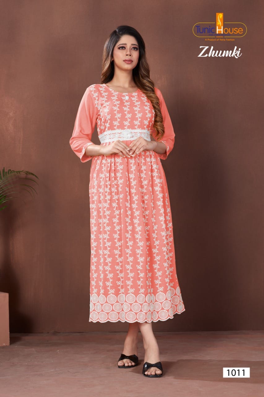 Tunic house zhumki viscose rayon graceful look kurti catalog