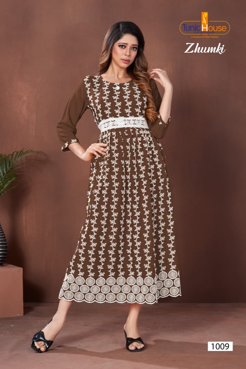 Tunic house zhumki viscose rayon graceful look kurti catalog