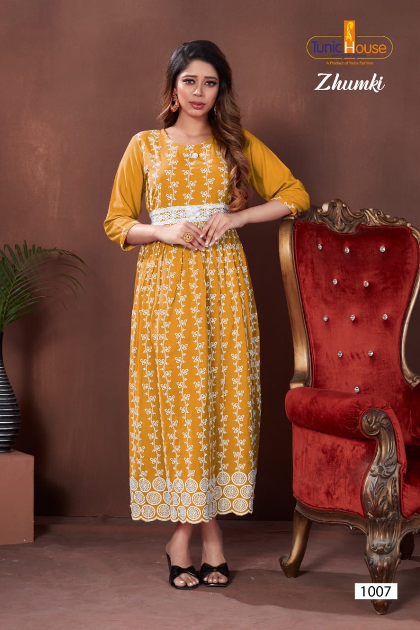 Tunic house zhumki viscose rayon graceful look kurti catalog