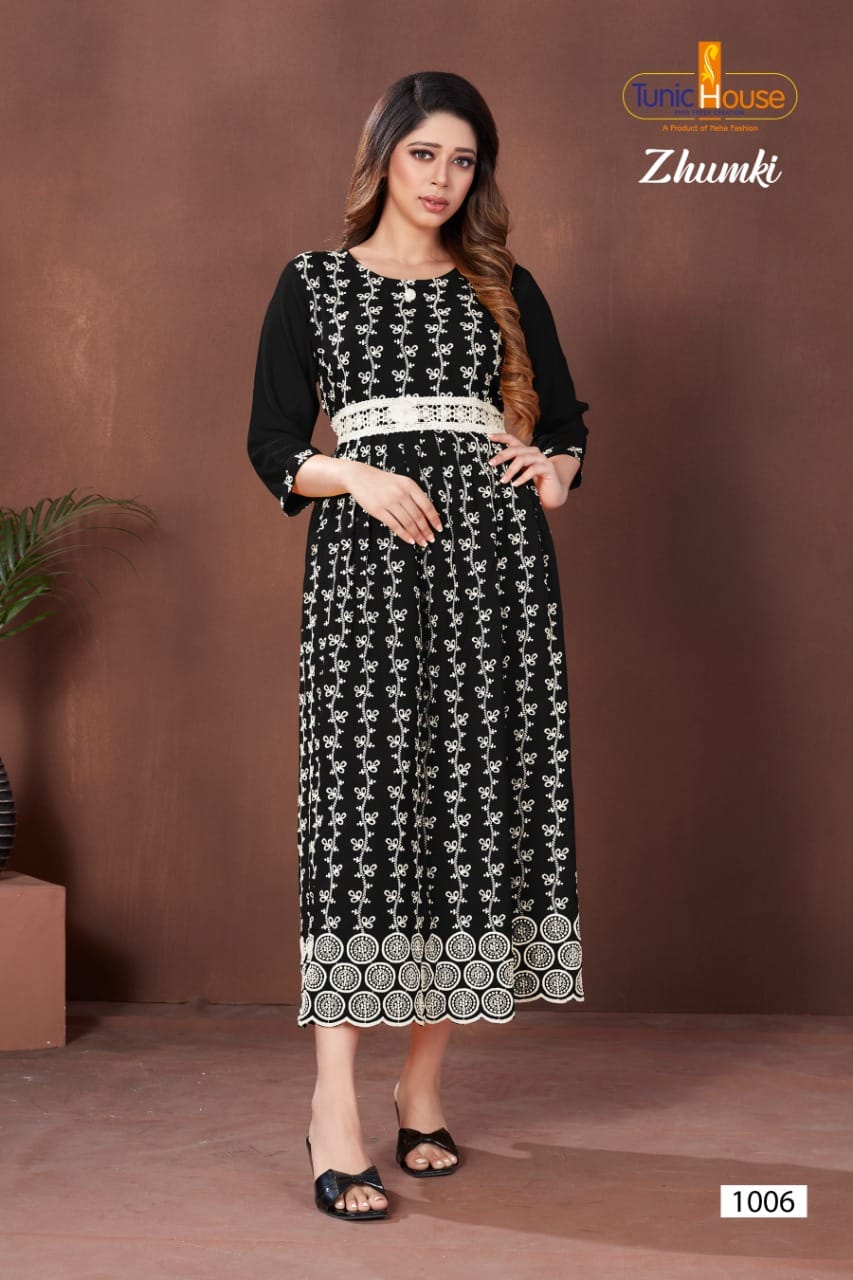 Tunic house zhumki viscose rayon graceful look kurti catalog