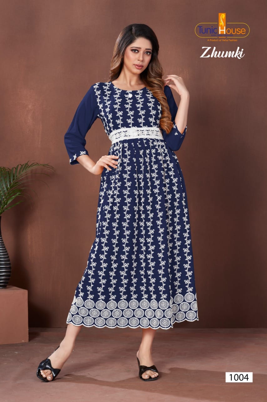 Tunic house zhumki viscose rayon graceful look kurti catalog