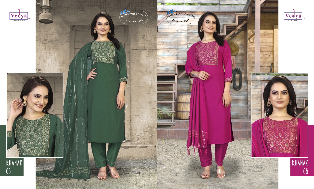 Vedya khanak pv silk elegant top bottom with dupatta catalog