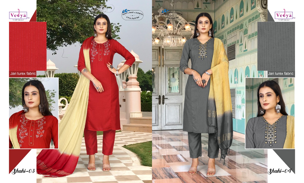 vedya shahi pv silk new and modern style top bottom with dupatta catalog