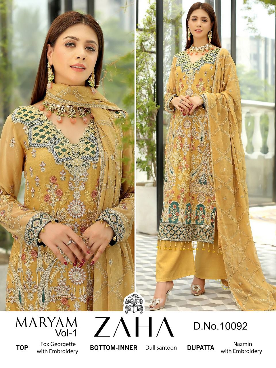 zaha maryam d no 10091 10092 10093 10094 georgette regal look salwar suit catalog