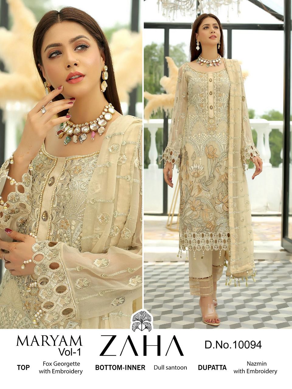 zaha maryam d no 10091 10092 10093 10094 georgette regal look salwar suit catalog